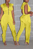 Fashion Chest Zipper Yellow Jumpsuit