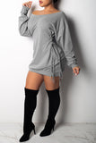 Casual Long Sleeves Lace-Up Mini Dress
