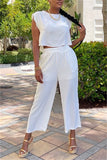 Casual Simplicity Solid Vests Capris Solid Color O Neck Sleeveless Two Pieces