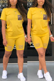 Fashion Casual Leopard Print Pocket Yellow Set