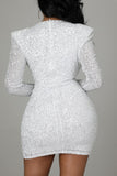 Casual Elegant Solid Sequins Patchwork Fold V Neck One Step Skirt Dresses