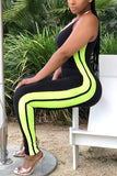 Fashion Casual Fluorescent Striped Solid Polyester Sleeveless Slip  Jumpsuits