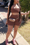 Casual Sexy Brown Two-piece Shorts