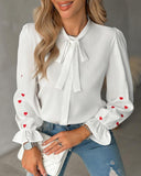 Letter Heart Embroidery Buttoned Top