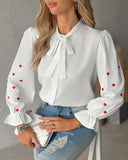 Letter Heart Embroidery Buttoned Top