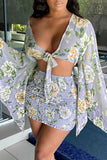 Fashion Sexy Print Basic V Neck Long Sleeve Two Pieces