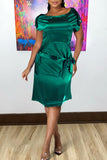 Casual Solid Split Joint O Neck One Step Skirt Dresses