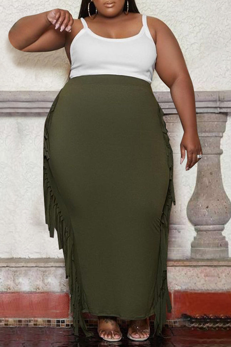 Fashion Casual Solid Tassel Plus Size Skirt