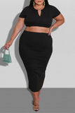 Fashion Casual Solid Basic V Neck Plus Size Two Pieces