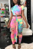 Fashion Short Sleeve Multicolor Two-piece Set