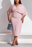 Plus Size Casual Simplicity Basis Solid Color V Neck Wrapped Skirt
