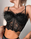 Feather Detail Lace Fishbone Corset Top