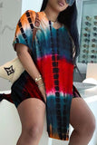 Fashion Casual Print Tie Dye Slit V Neck Short Sleeve Two Pieces