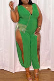 Sexy Solid Split Joint High Opening V Neck Plus Size Jumpsuits