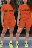 Fashion Casual Letter Print T-shirt Orange Shorts Set