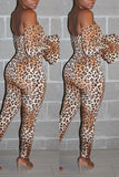 Fashion Nightclub Sexy Trumpet Sleeve Leopard Jumpsuit