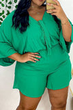 Fashion Casual Solid Basic V Neck Plus Size Two Pieces