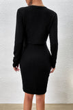 Elegant Solid Buttons O Neck Long Sleeve Two Pieces