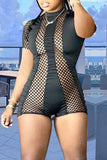 Fashion Sexy Patchwork Hollowed Out See-through O Neck Skinny Romper