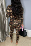 Fashion Casual Camouflage Print Split Joint Hooded Collar Long Sleeve Two Pieces