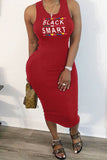 Sexy Fashion Letter Printed Red Sleeveless Dress