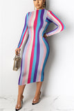 Fashion Long Sleeve Printed Multicolor Dress