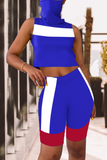 Casual Color Block Split Joint Turtleneck Sleeveless Two Pieces