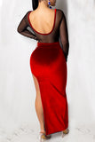 Sexy Stitched Side Open Back Red Dress