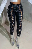 Fashion Sexy Solid Hollowed Out Skinny High Waist Pencil Trousers