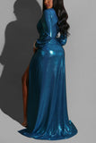 Sexy Fashion Long Sleeve Blue V-Neck Dress