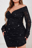 Sexy Casual Solid Fold V Neck Long Sleeve Plus Size Dresses