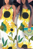 Fashion Sexy Sunflower Print Yellow Sling Dress