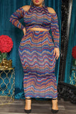 Fashion Casual Print Hollowed Out O Neck Plus Size Two Pieces