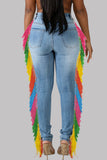 Casual Street Solid Tassel Split Joint High Waist Skinny Denim Jeans