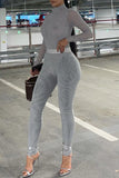 Fashion Sexy Solid See-through Turtleneck Long Sleeve Two Pieces