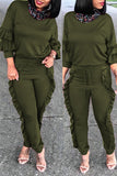 Euramerican Flounce Design Green Blending Two-piece Pants Set