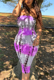 Sexy Gradient Print Purple Off Shoulder Dress