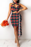 Fashion Sexy Print Split Joint Backless Sleeveless Two Pieces