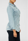 Casual Solid Buttons Turndown Collar Long Sleeve Skinny Denim