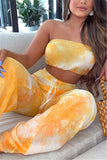 Sexy Printed Strapless Top Trousers Yellow Set