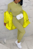 Stylish Long Sleeve Printed Yellow Jumpsuit