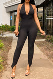 Sexy Casual Solid Backless Halter Skinny Jumpsuits