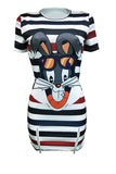 Sexy Striped Cartoon Positioning Printing Multicolor Dress