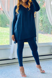 Casual Long Sleeve V Neck Regular Sleeve Regular Solid Two Pieces
