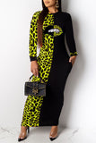 Casual Print Leopard Split Joint O Neck One Step Skirt Dresses