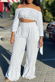 Sexy Casual Dot Print Backless Off the Shoulder Long Sleeve Two Pieces