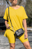 Fashion Casual Short Sleeve T-shirt Shorts Yellow Set