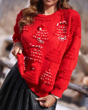 Christmas Hats Pattern Pearls Bowknot Decor Knit Sweater