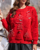 Christmas Hats Pattern Pearls Bowknot Decor Knit Sweater