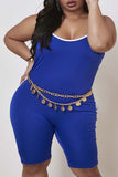 Casual Sportswear Solid Patchwork Spaghetti Strap Plus Size Jumpsuits(Without Belt)